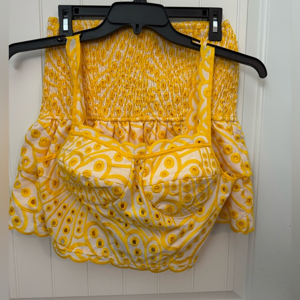 Main Strip Yellow and White Patterned Crop Top and skirt medium. NWT - Picture 1 of 9